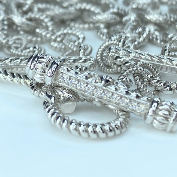 Judith Ripka Sterling Silver Triple 3 Strand Oval Link CZ Toggle bracelet JR8834 - Picture 6 of 8